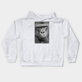 Western Lowland Gorilla Close Up B&W Kids Hoodie